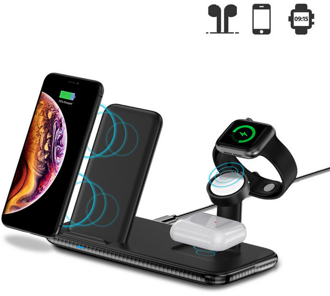 3in1 고속 무선 충전기 15W 아이폰 갤럭시 애플워치 에어팟 거치대 멀티, 1개, T2 작은 코코 공 블랙