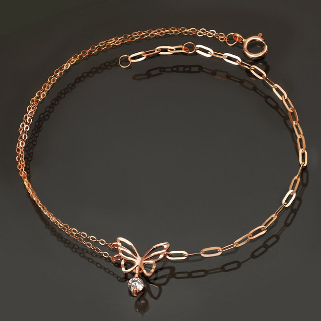 주리에떼 14K 18K 여성 데일리 큐빅 레이어드 나비드 체인 팔찌