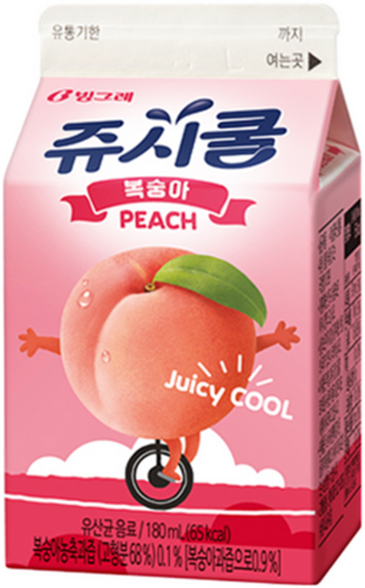 빙그레 쥬시쿨 복숭아맛, 40개, 180ml