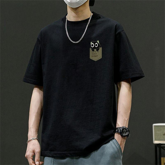 Vezri 남성용 와이드 루즈핏 캐주얼 오버핏 반팔티 아메카지 캐주얼