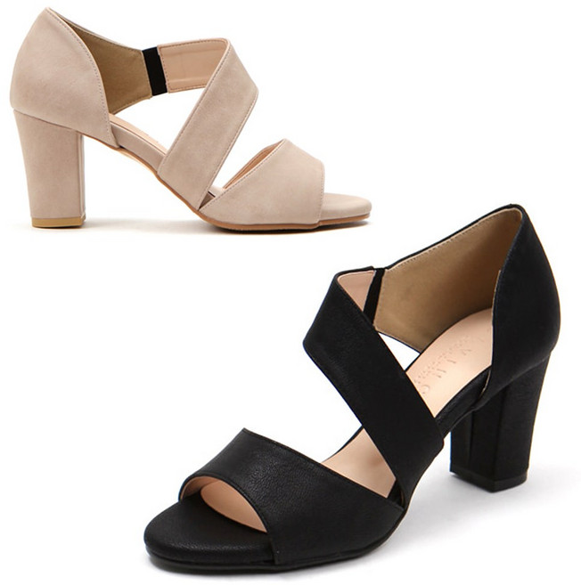 스타슈 여성 수제화 여름 사선 스트랩 통굽 하이힐 샌들힐 7cm