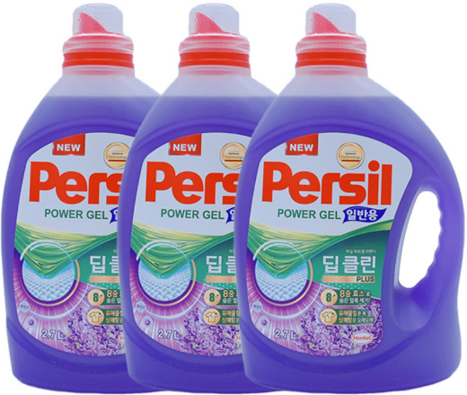 퍼실 딥클린 플러스 라벤더젤 액상세제 일반용 본품, 2.7L, 3개