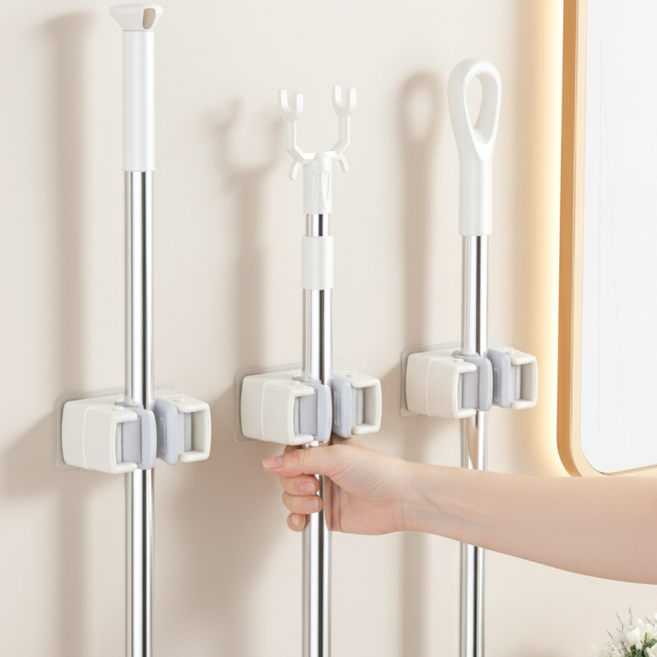에너바인 욕실 무타공 청소도구 걸이, 3개, 아이보리(흰색)
