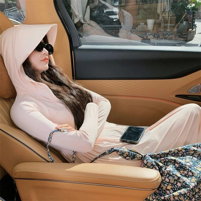 新款夏季透氣防曬衣女戶外超長款冰絲防曬服輕薄外套