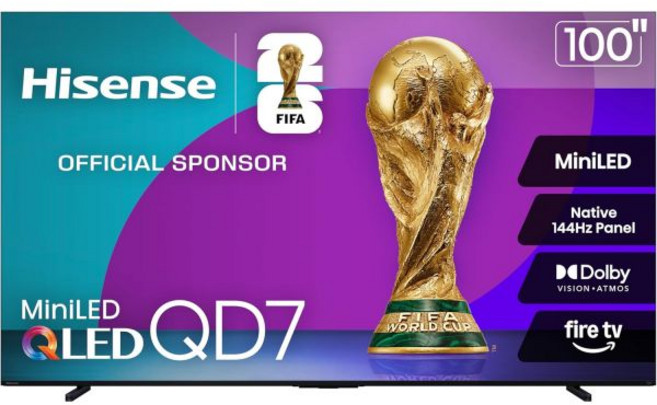 하이센스 85인치 QD7 시리즈 미니 LED 4K UHD 스마트 파이어 TV (85QD7QF 2025년형) - QLED 네이티브 144Hz HDR10+ 돌비 비전 애트, 100-Inch