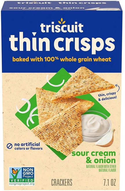 Triscuit Thin Crisps 사워 크림 양파 통곡물 밀 크래커 점심 식 스낵 201.3g7.1온스 240732, Nabisco Triscuit Thin Crisps 파