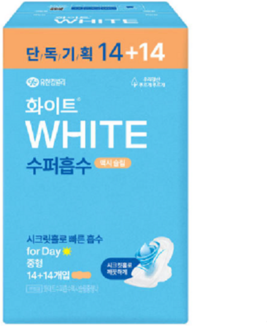 화이트 수퍼흡수 슬날중 14+14/맥시슬림중형날개형, 중형, 28개입, 1세트