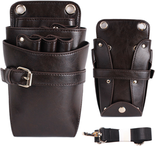 프라홈 헤어디자이너 스텝 미용사가위집 크로스백 가방, 7포켓, 1개, 브라운