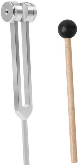 ZCD 128Hz 소리굽쇠 망치 필수품 휴대용 귀 청소 도구 청력 관리 명상 가정 초보자 요가, 21.5cm x 4.15cm, 알루미늄 합금 및 목재, 실버와 우드 컬러 블랙