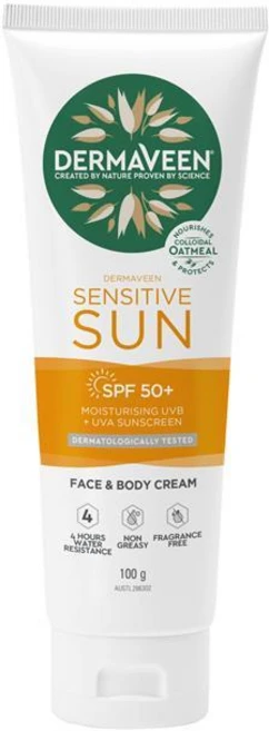 호주 더마빈 DermaVeen 센시티브 선 UV SPF 50+ 모이스처라이징 페이스 & 바디 크림, 5개, 100g - 쿠팡