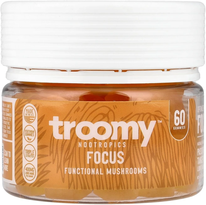 Troomy Nootropics Focus Functional Mushrooms Gummies Passionfruit Tangerine 60 Gummies, Troomy Nootropics, Focus, Func, 60정, 1개 - 쿠팡