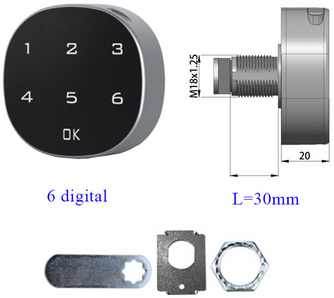 아연 합금 스마트 액세스 제어 키리스 터치 키패드 6/8 디지털 전기 암호 캐비닛 잠금 서랍 상자 사물함용, 6 digital L30, 02 6 digital L30