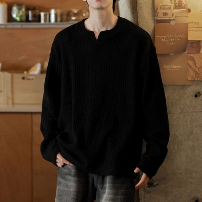 ANYOU 남성 긴팔 티셔츠 루즈 나른 이너 이너