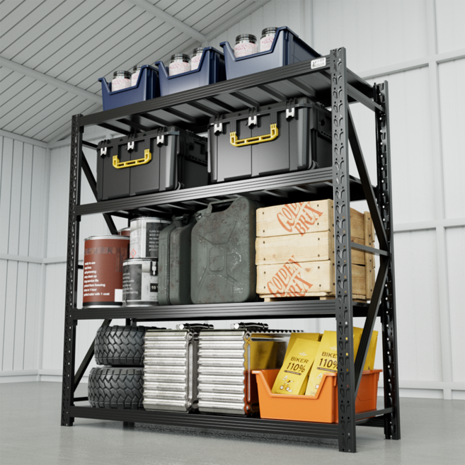 코끼리선반 고하중 300kg 중량랙 무볼트 철제 선반 조립식 랙, 블랙독립형, 4단