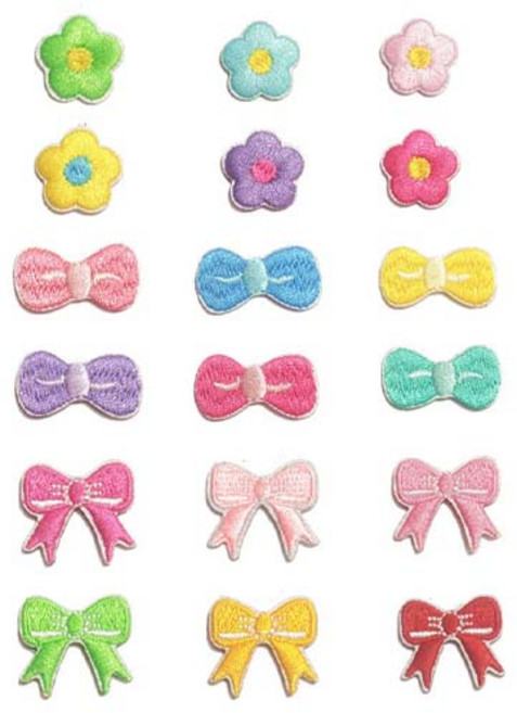 열접착식 미니 리본 플라워 꽃 자수 패치 스티커 와펜 18종 세트 E119, 1세트, 혼합색상