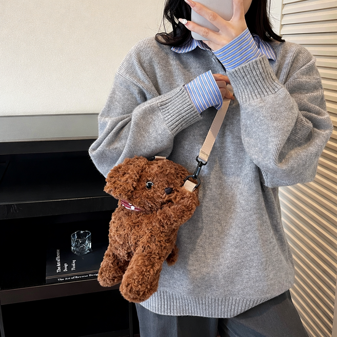 근이몰 귀여운 스카프 강아지 캐릭터 인형 가방 미니 백팩 크로스백 호환 배낭