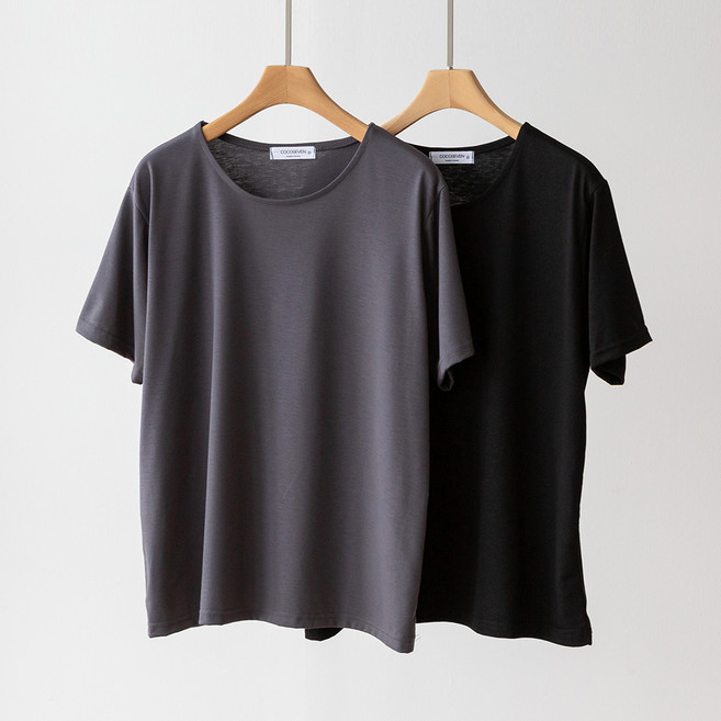 코코세븐 1+1 여성 빅사이즈 마카롱 이너 반팔 스판 레이어드 루즈핏 여름 라운드 티셔츠