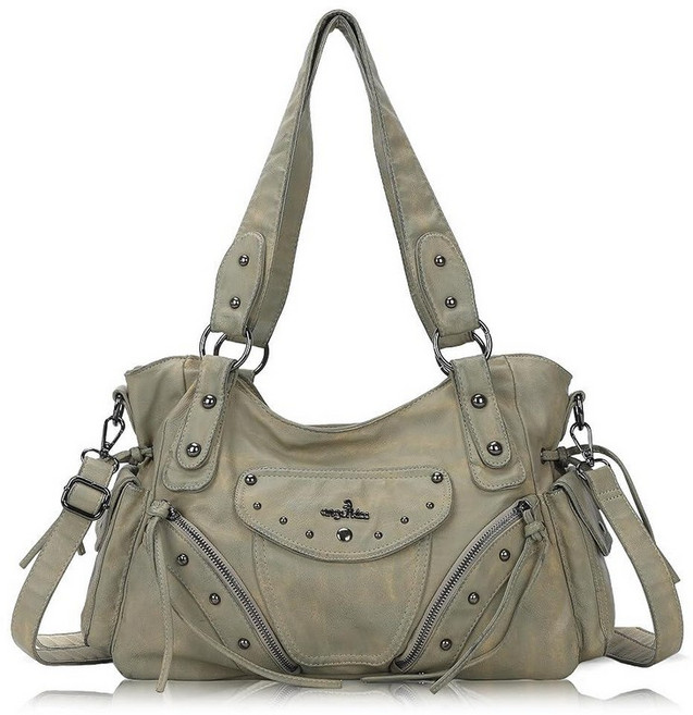 Angel Kiss 여성용 호보 백 레트로 가죽 지갑 및 핸드백 넉넉하고 부드러운 여성용 사첼백 크로스바디 스트랩 포함 스톤-옐로우 미디엄