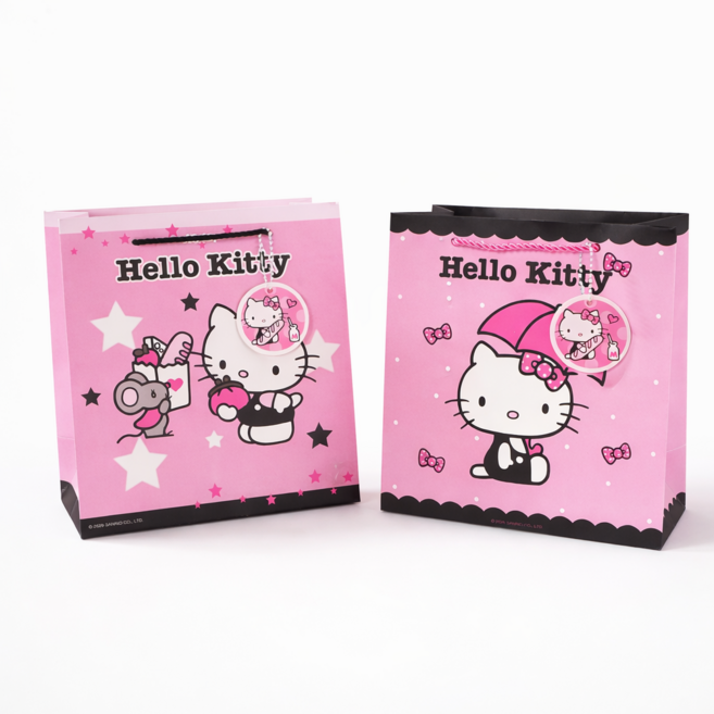 리리월드 산리오 정품 헬로 키티 쇼핑백 2종 세트, 1세트, 핑크