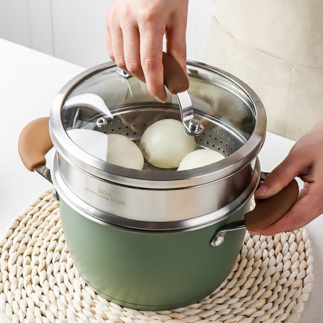 CookNest 미니 양수 인덕션 이유식 냄비 304 스텐 찜기 냄비, 1개, 20cm