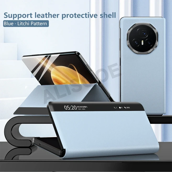 Honor Magic V3 용 플립 가죽 스탠드 커버 스마트 뷰 보호 휴대폰 케이스 5G Funda, 05 Blue, 01 For Honor Magic V3