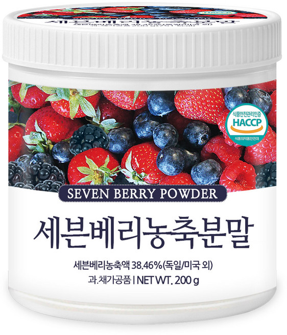 푸른들판 7가지 세븐베리 농축 분말 가루 블랙베리 블랙커런트 블루베리 아사이베리 라즈베리 크랜베리 딸기 파우더, 200g, 1개