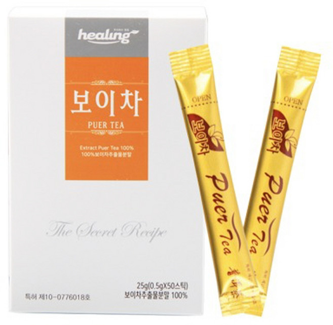 발효보이차 운남성 보이차 가루 분말 스틱 파우더 100% 고농축 잎 차 고함량 갈산 카테킨 폴리페놀 양귀비차 홈쇼핑 대용량 효능, 25g, 50개입, 1개