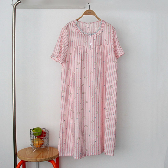 인견 캐릭터 반팔 프릴 잠옷 원피스 여성 냉감 쿨 홈웨어 실내복