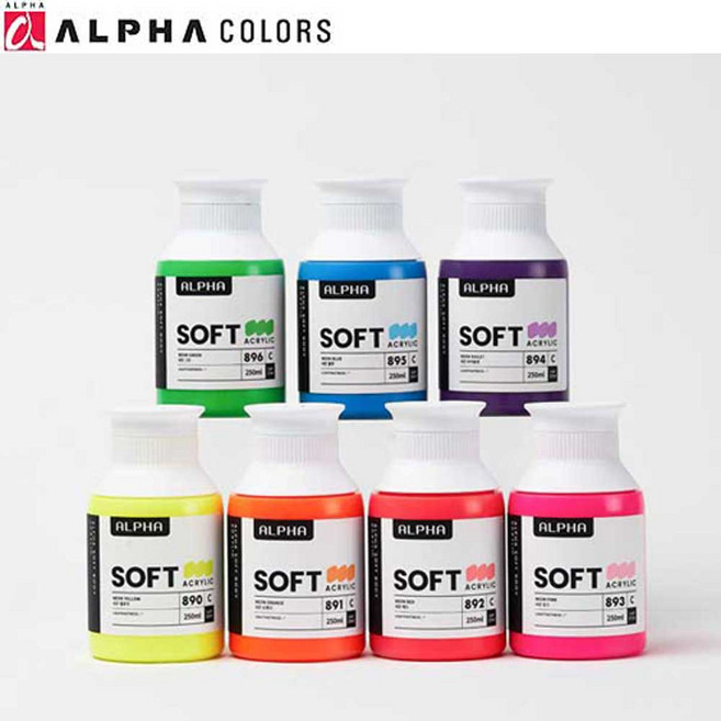 알파 저점도 소프트바디 아크릴물감 250ml 형광색상 C시리즈 7종세트구성