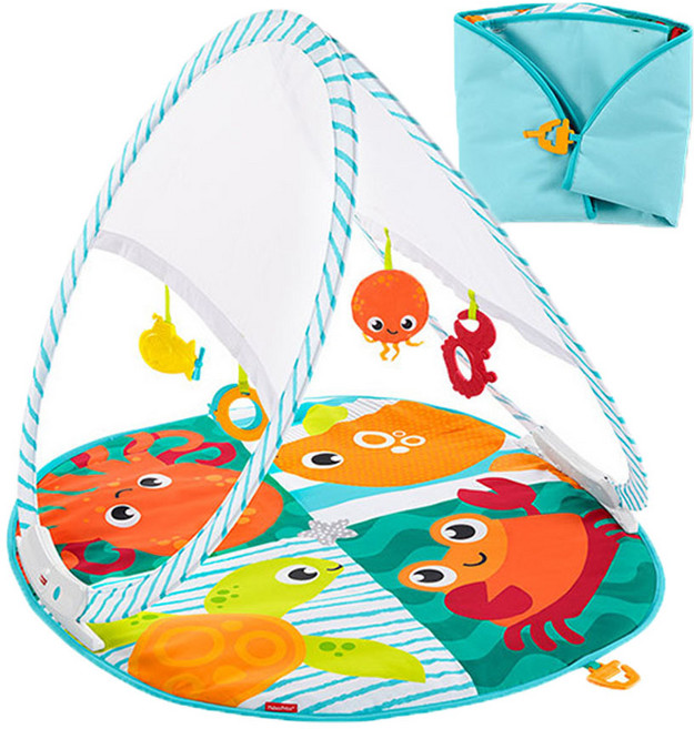 피셔프라이스 휴대용 접이식 아기 체육관 장난감 매트 바다테마 꽃게 자라 문어 고래, 1개