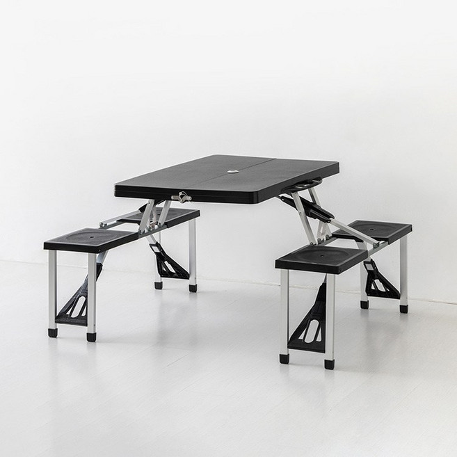 마켓비 캠폴 야외 접이식테이블 4인세트 의자일체형, 플랫블랙 1499.4737