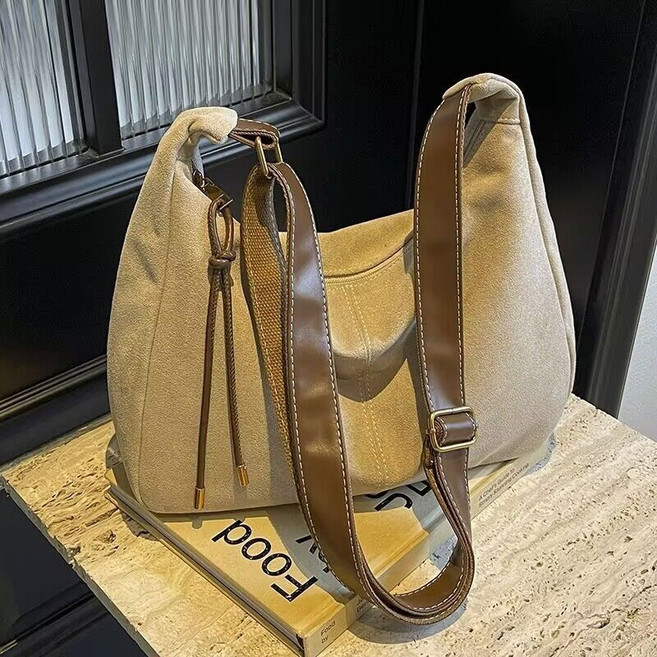 磨砂復古斜挎包, 卡其色