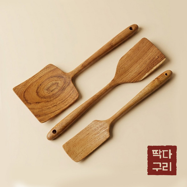 딱다구리 티크나무 조리도구 그로브 사각뒤집개 3종세트, 우드, 1세트, A- 뒤집개(중)+뒤집개(대)+뒤집개(특대)