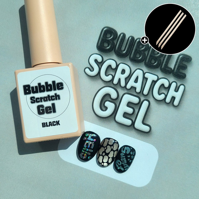 수축 레터링젤 버블스크래치젤 3종 단품 + 위생 우드스틱 3종 증정, 1개, 10ml, 01 블랙