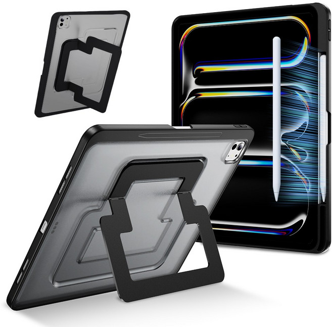 헤미션 아이패드 듀얼 스탠드 태블릿 케이스 펜 수납 & 범퍼 보호 에어8/7/6/5/4 프로8/7/6/5/4/3/2/1세대 10.9/11/12.9/13인치 M2 M3 M4 M5, 블랙, 1개