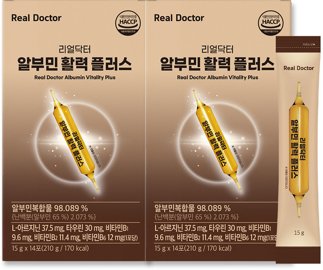 [TV홈쇼핑정품] 리얼닥터 마시는알부민 활력플러스 난백실크 아르기닌 타우린 비타민B맥스 에너지, 2개, 14회분
