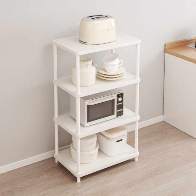 하이피러브 다용도 수납 선반 진열장 전자레인지 선반, 화이트, 4단