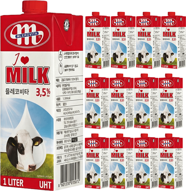 믈레코비타 3.5퍼센트 멸균우유, 1L, 12개