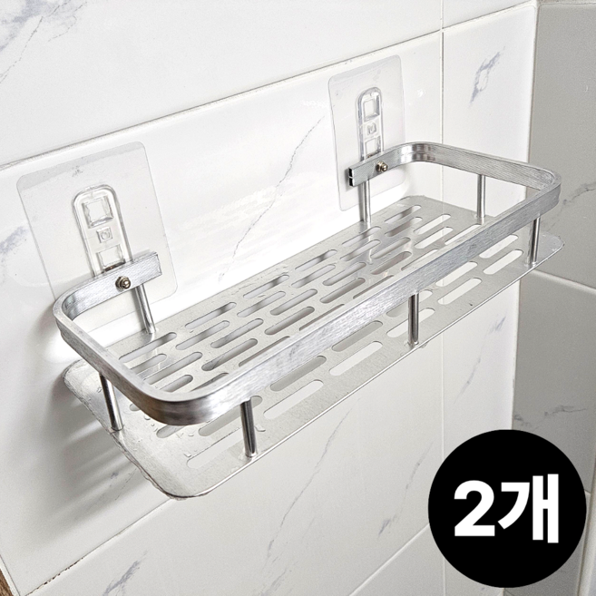 드레무드 무타공 화장실 욕실선반 정리대, 2개, 실버