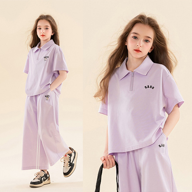 키즈목마 2025 봄여름 여아 반팔+바지 상하복 초등학생 반팔+밴딩바지 세트 주니어 봄여름 상하복 577