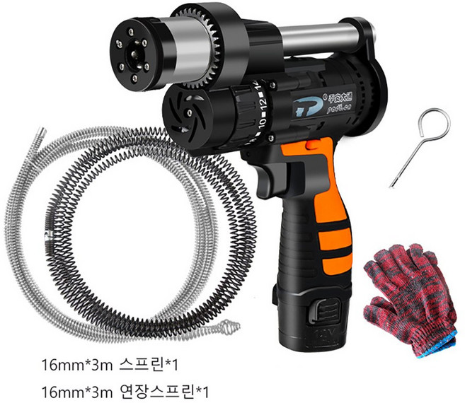충전식 하수구 뚫는기계 전동 스프링청소기 배관 하수도 막힘 전동관통기, 1개, 12V 6.0M