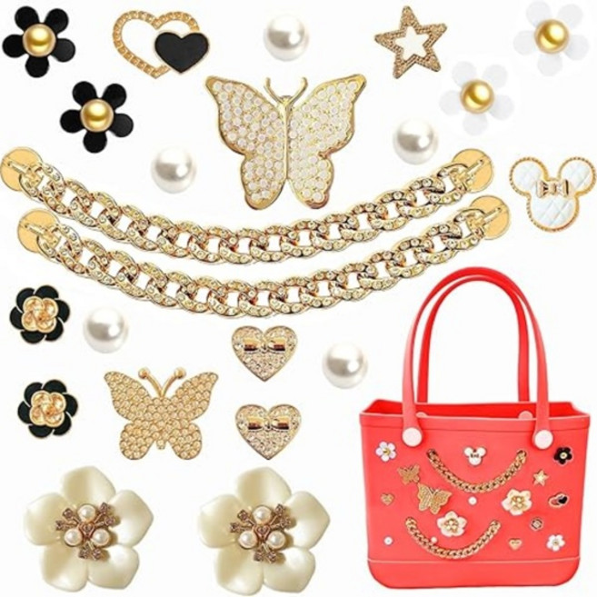 호환 Bogg Bag 진주용 참 Bogg Bag 액세서리용 나비 체인 사랑 Simply Southern Beach Tote와 호환되는 참, 01 빠른, [22] T