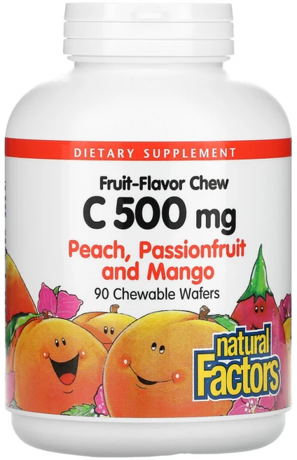 내츄럴팩터스 과일 맛 비타민 C 복숭아 패션프루트 및 망고 500 mg 츄어블 웨이퍼 90개, 90 개, 1개 - 쿠팡