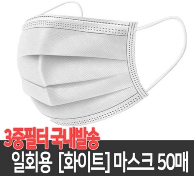 국내 평일당일배송 일회용 의료용 마스크 방역 덴탈 3중 필터 대형, 1개, 50개입
