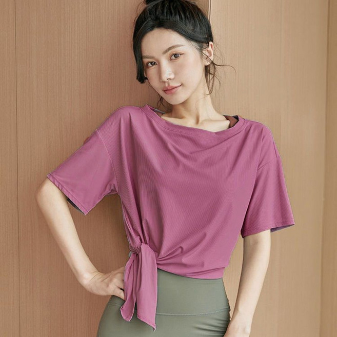 VEZRI 여성 봄 여름 스포츠 반팔 티셔츠 쿨링 러닝 요가복 루즈핏 라운드넥 상의 F88