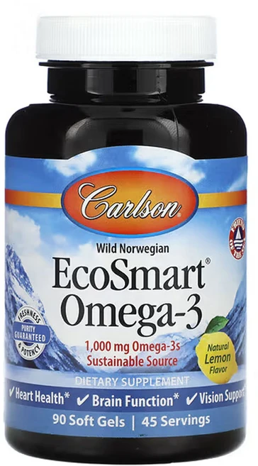 칼슨 노르웨이 자연산 EcoSmart 오메가3 천연 레몬맛 1 000mg 90소프트젤(소프트젤 1정당 500mg), 1개, 90정 - 쿠팡