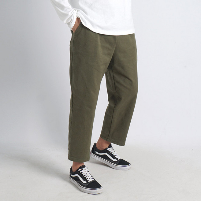오씨엘 남자 면바지 밴딩팬츠 세미와이드 스판 9부 일자 빅사이즈 고무줄바지 면 워싱