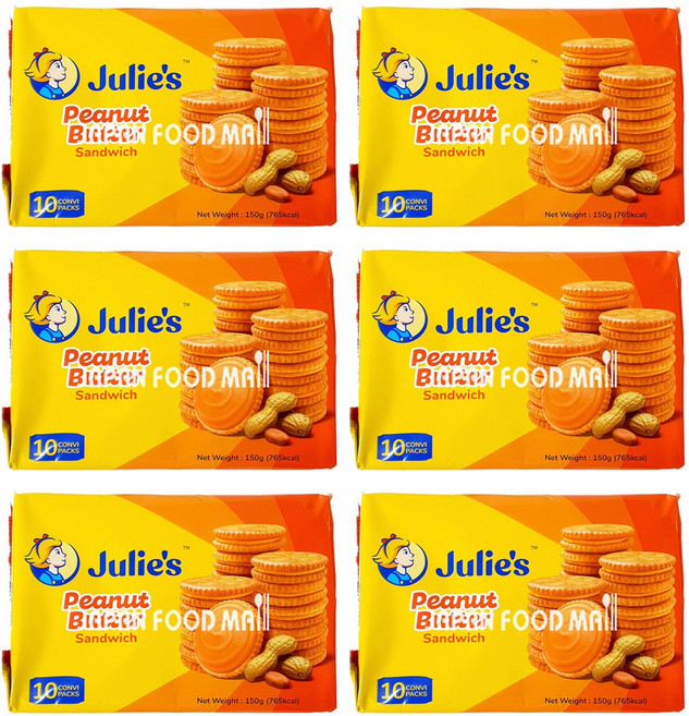 예이니종합물류 줄리스 피넛버터 샌드위치 (180g)수입과자 크래커 오예스 곡물, 150g, 6개