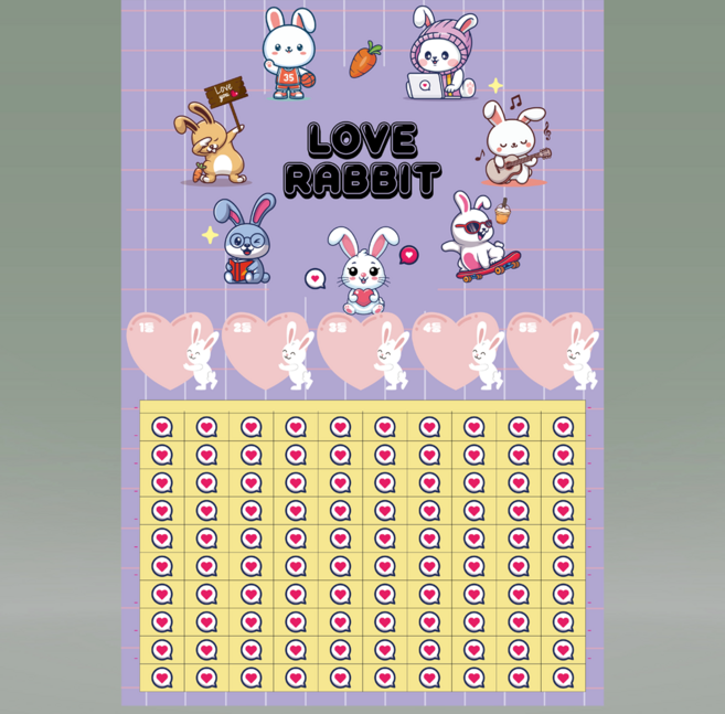 도도한날 기본판 추억의 랜덤 뽑기게임 종이뽑기 뽑기판, 러브래빗 100, 1개