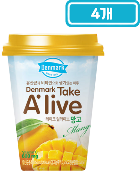 덴마크 테이크 얼라이브 망고, 250ml, 4개